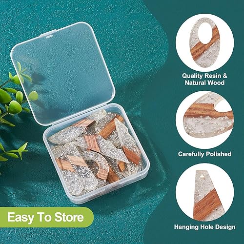 Miniatura 4 de FASHEWELRY 14 Piezas Dijes para Aretes de Madera de Resina - Bases de Aretes de Madera con Lámina Plateada - Dijes Geométricos Bohemios - Piezas