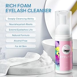 Buqikma Lash Shampoo Kit - Eyelash Extension Cleanser for Extensions 60ML with Rechargeable Handheld Lash Fan Dryer Mascara Brush Rinse Bottle Makeup Cleansing Foam for Lash Care