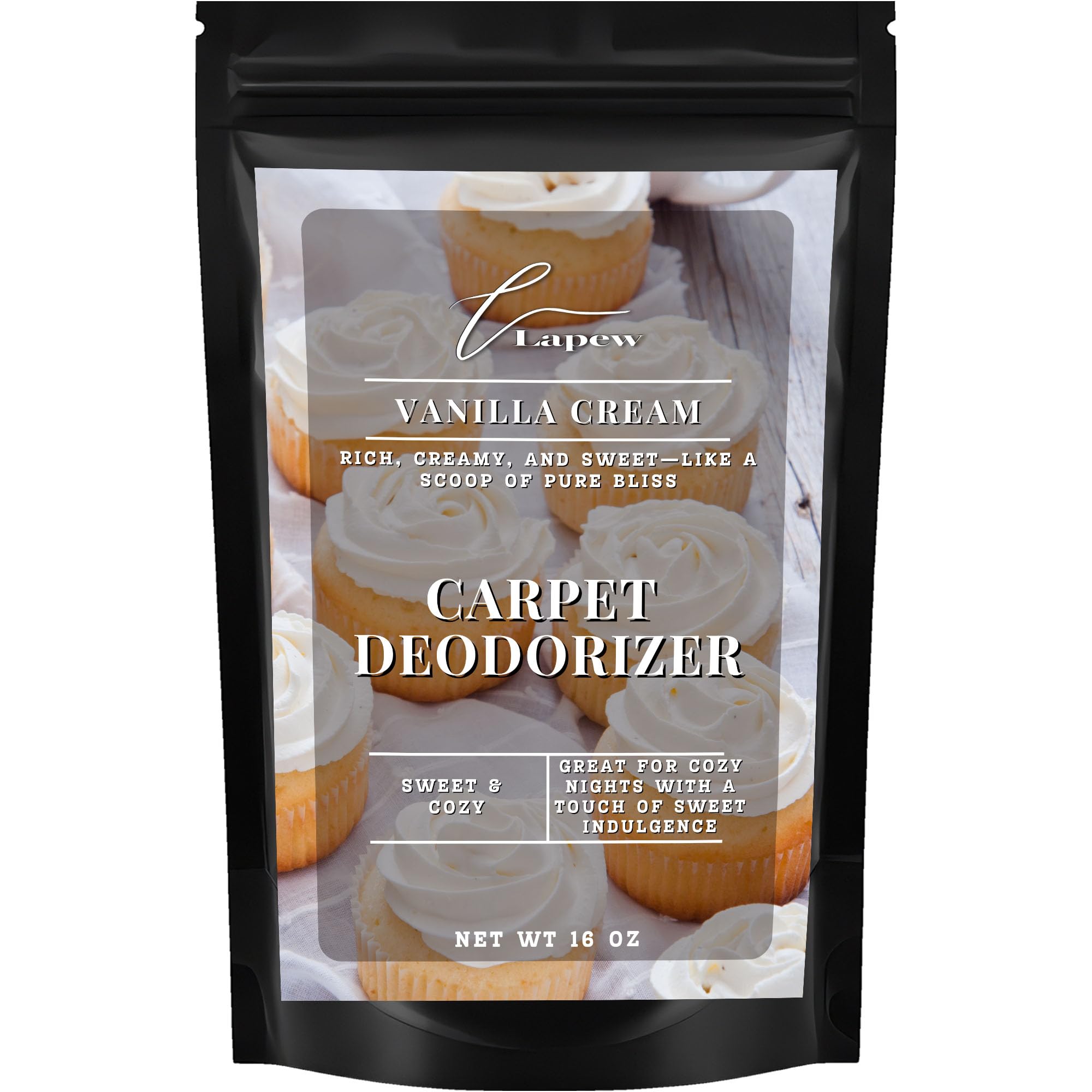 Lapew Vanilla Cream Carpet Deodorizer Powder - Pet Safe Freshener for Vacuuming | Scented Odor Eliminator for Home | 16 oz