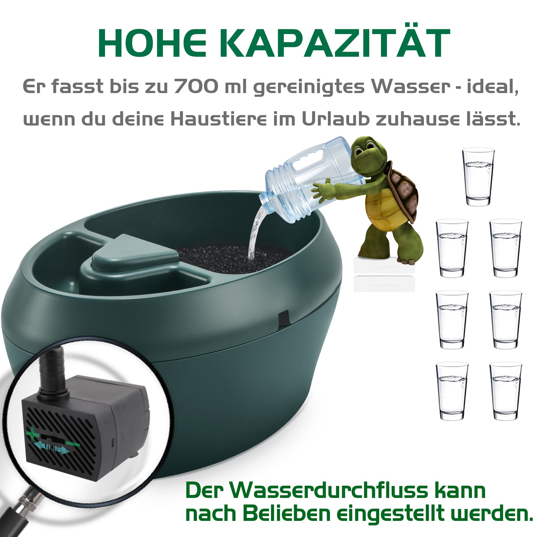 Reptil Chamäleon Kantine mit Snacks Trog, Trinkbrunnen Wassertropfe für Amphibien, Insekten Eidechse Schildkröte Schlange Spinne Frosch Gecko, kommt mit Zwei Pumpen (eine als Ersatz)