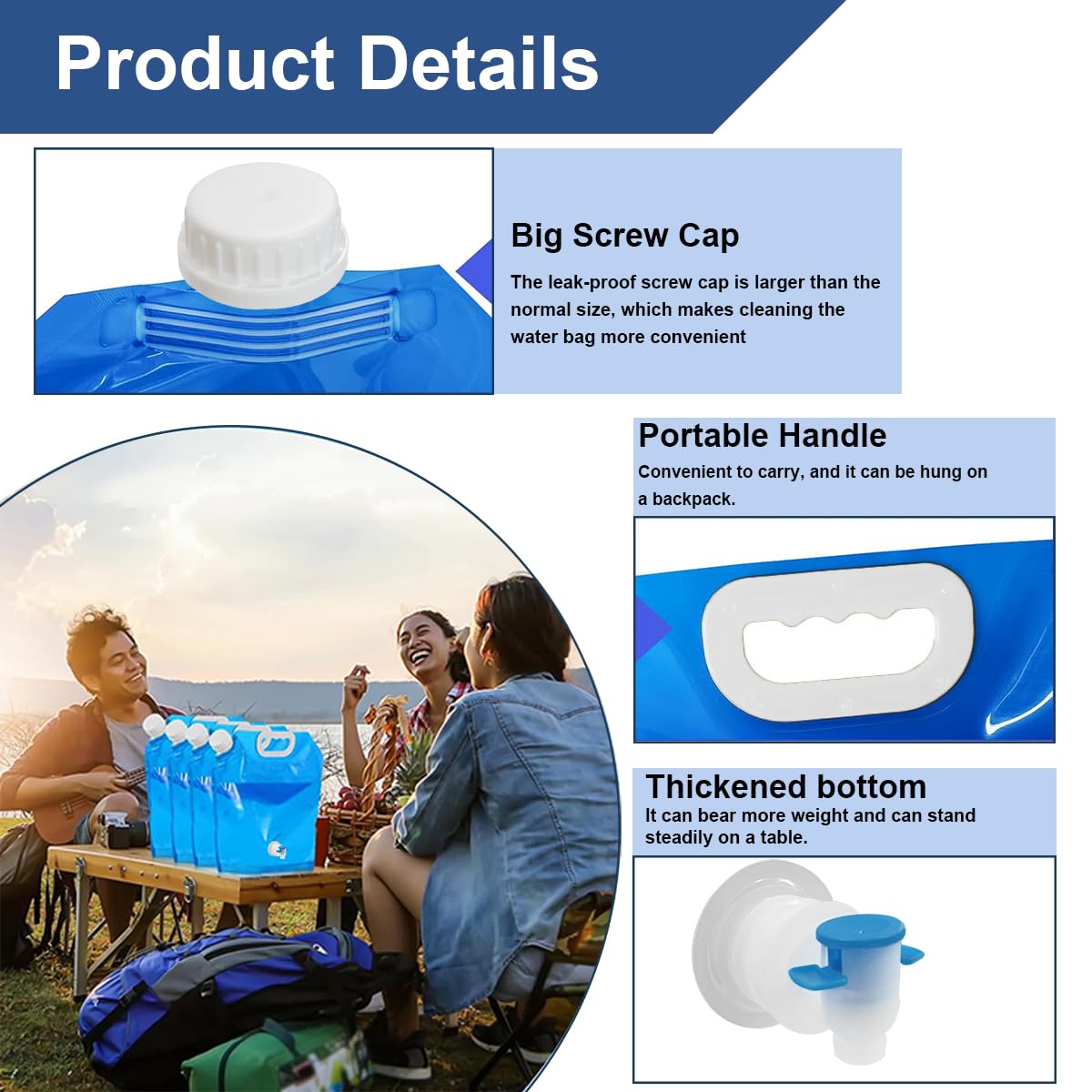 Tanica per acqua pieghevole con rubinetto 5L 2 pezzi, contenitore per acqua pieghevole per acqua potabile con maniglia, contenitore per acqua con coperchio ermetico per escursioni, picnic