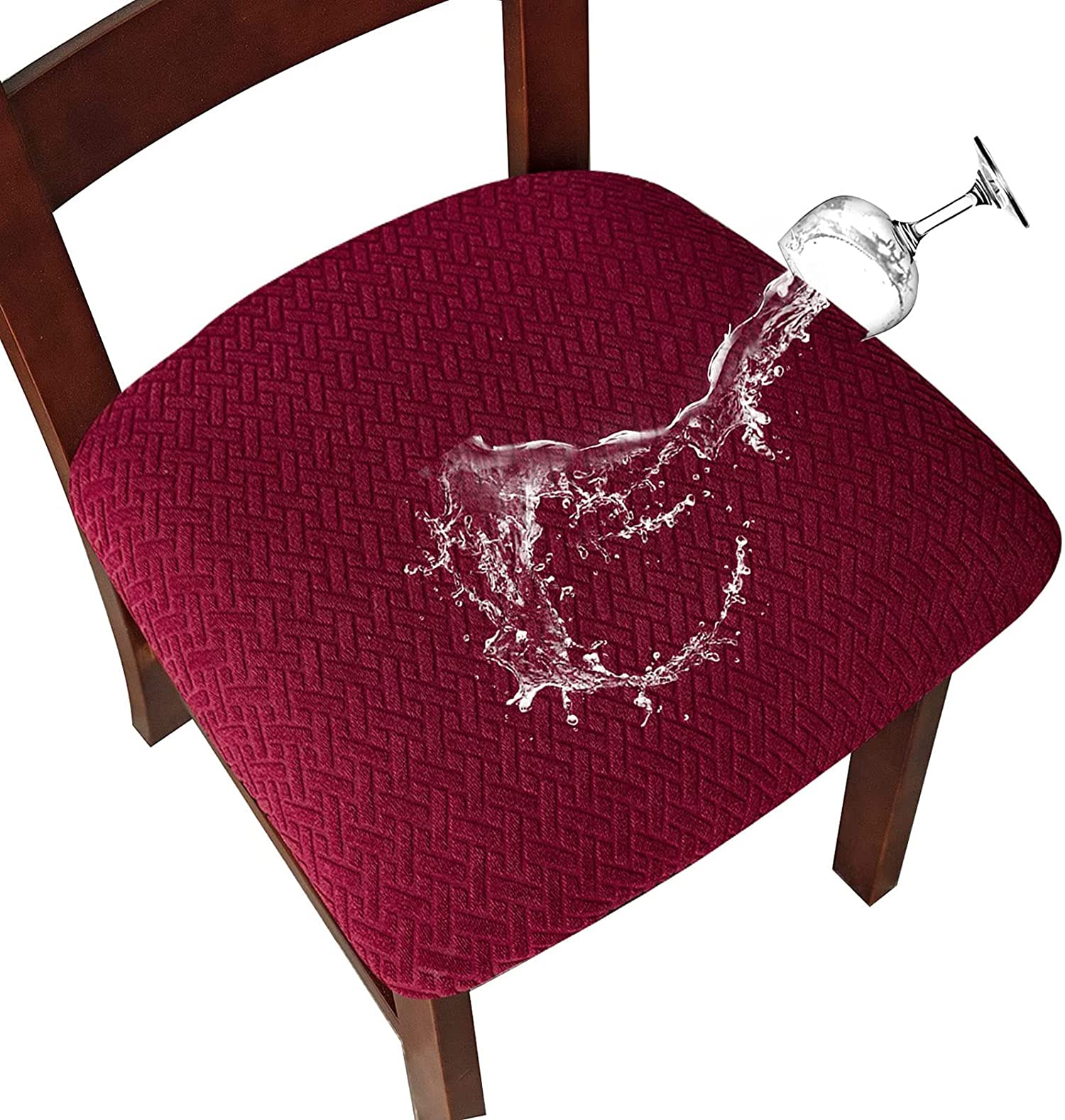 LANSHENG Waterproof Dining Chair Seat Covers Set of 2, Burgundy