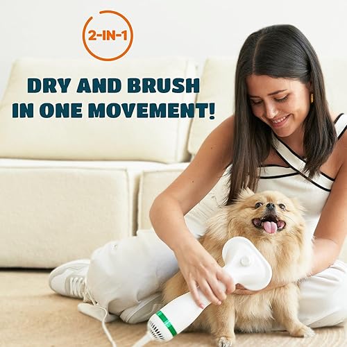 Miniatura 2 de Secador de pelo para mascotas para perros y gatos de tamaño pequeño | Secador de pelo de perro 2 en 1 con cepillo deslizante autolimpiante | Secador