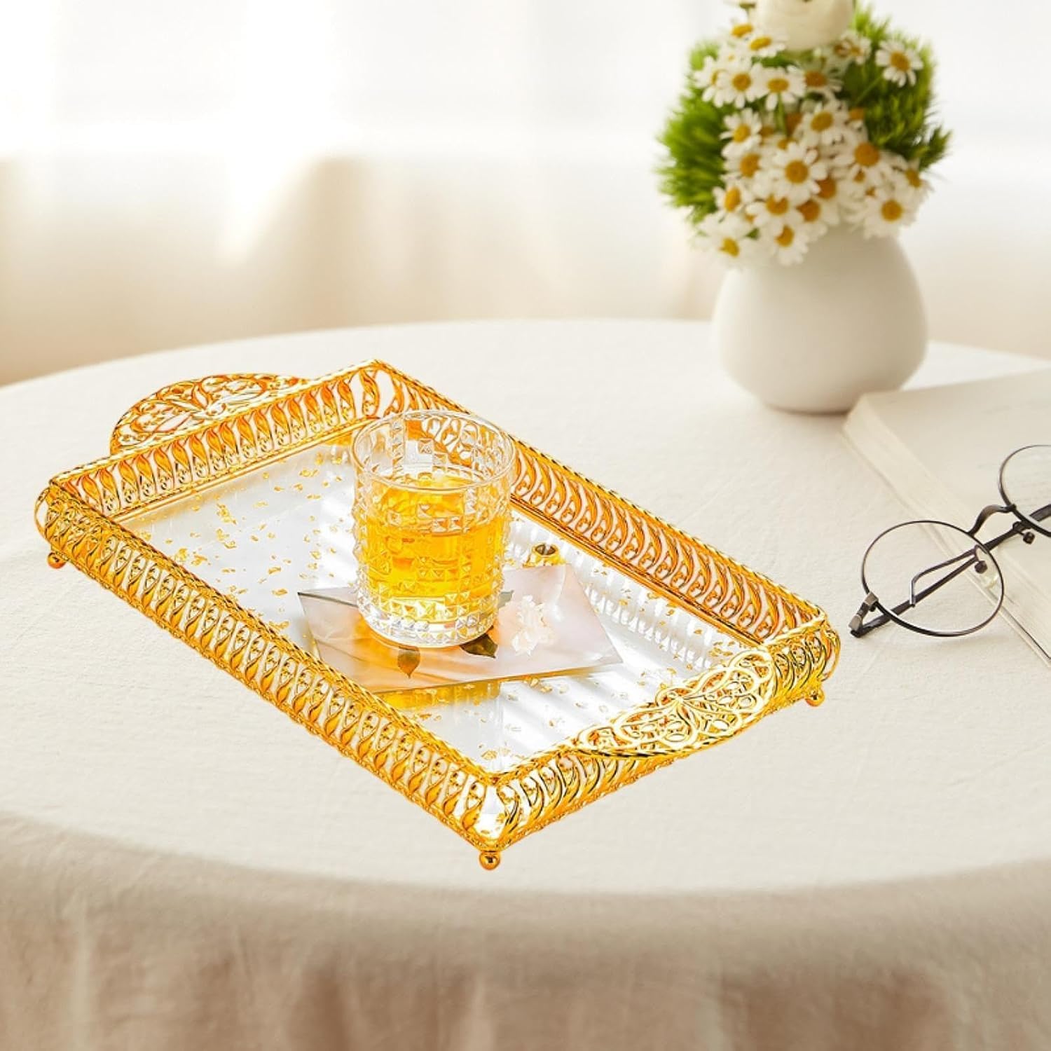 Vassoio da portata con manico, per presentazione decorativa, per feste di inaugurazione della casa, cena, per gioielli, organizzatore per tavolo da caffè (25 x 43,5 x 4 cm)