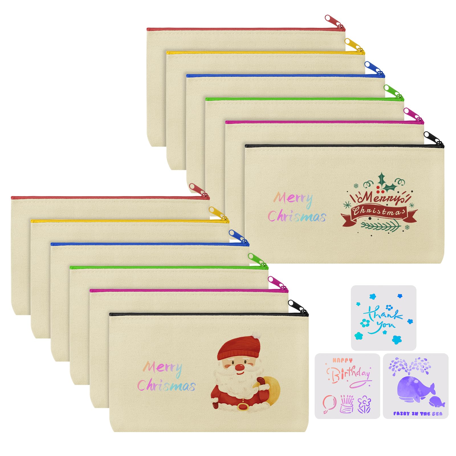 Vicloon Pochette Tissu Zippée 12pcs Trousse de Maquillage en Toile Personnalisable 21x12cm Beige