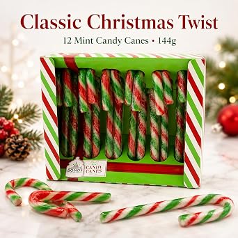 Mint Flavour Christmas Candy Canes 24 Boxes | 288 Individually Wrapped Red Green & White Striped Sweets | Stocking Fillers Tree Decorations Party Treats Festive Gift