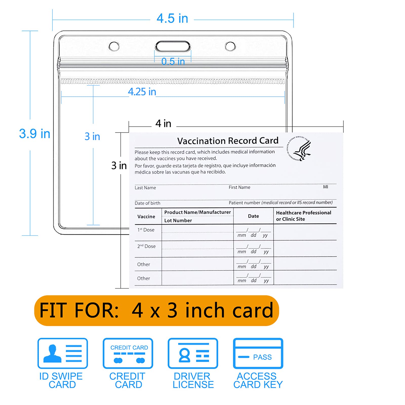 Teskyer 5 Pcs 4 X 3 Inches CDC Vaccine Card Holder, Plastic Card Sleeve