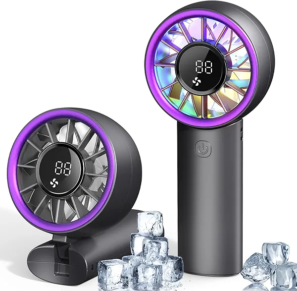Portable Handheld Turbo Fan, 5200mAh High Speed Rechargeable Personal Hand Fan, Portable Mini Fans with Dual-Channel Tech & Night Light, 3 IN 1 Pocket Fans Travel Fann for Outdoor/Indoor Activities