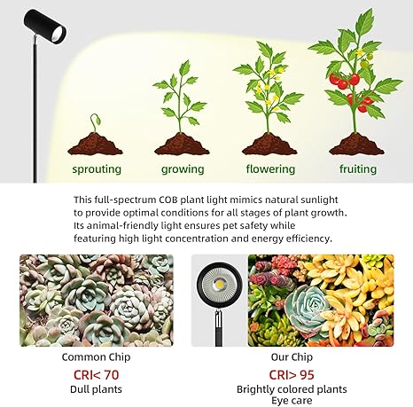 TGIFHS 60W Dimmable LED Grow Light, Dual-Head Floor Lamp with Timer & Adjustable Height, Full Spectrum for Indoor Plants, Hydroponics, Succulents photo 3