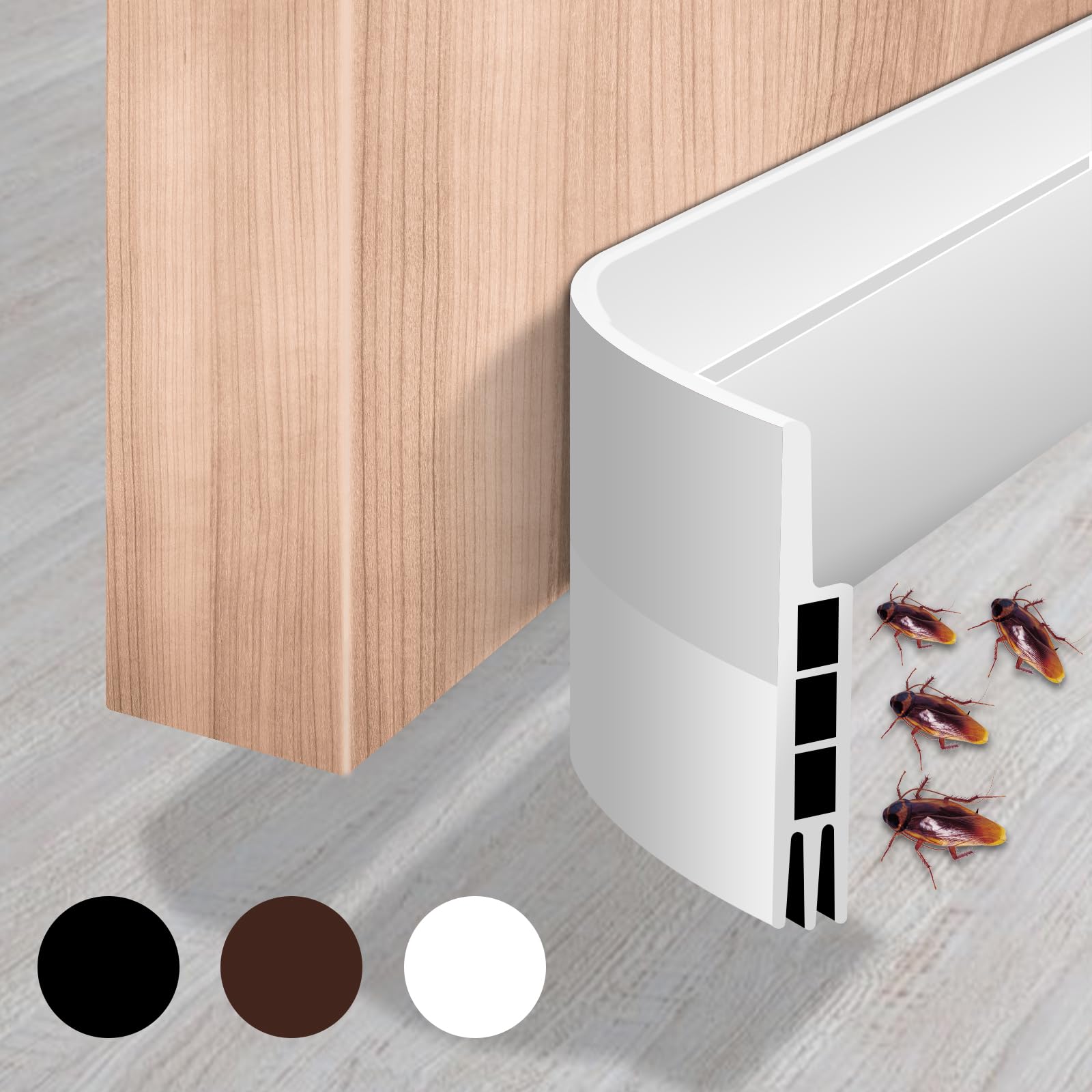 DoubleCare 2M 3-Layer Door Seal Strip, Door Draft Stopper, Bottom Seal Strip, Adhesive Draft Blocker for Exterior & Interior Doors, Dust, Air, Soundproof, Weather Stripping(White)