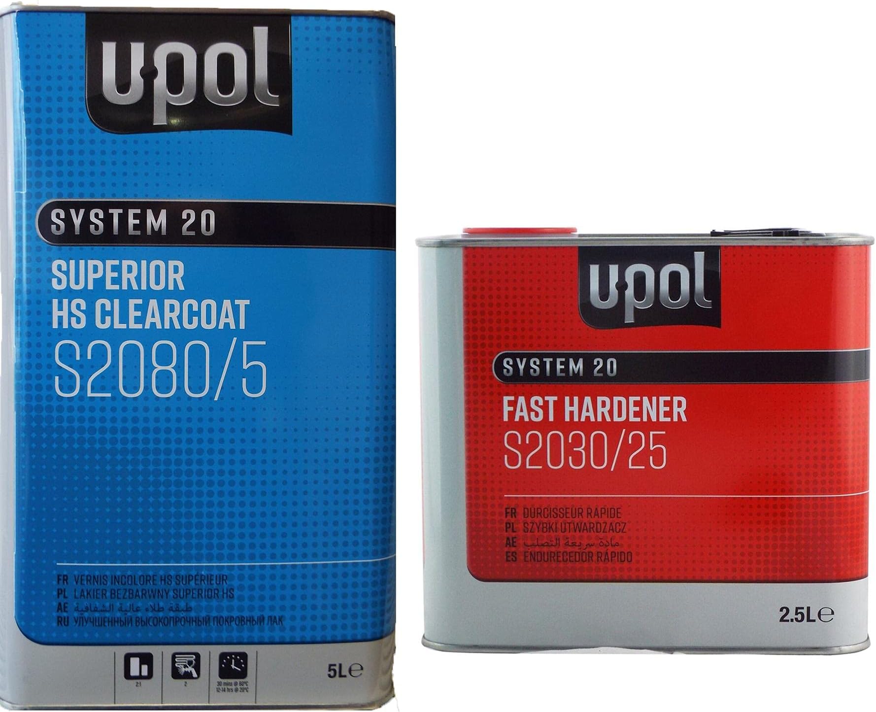 U-POL 7.5lt Clear Lacquer Kit S2080 2K HS Acrylic 5 Litre Clearcoat Lacquer + UPol S2030 Fast 2.5 Litre Hardener Activator