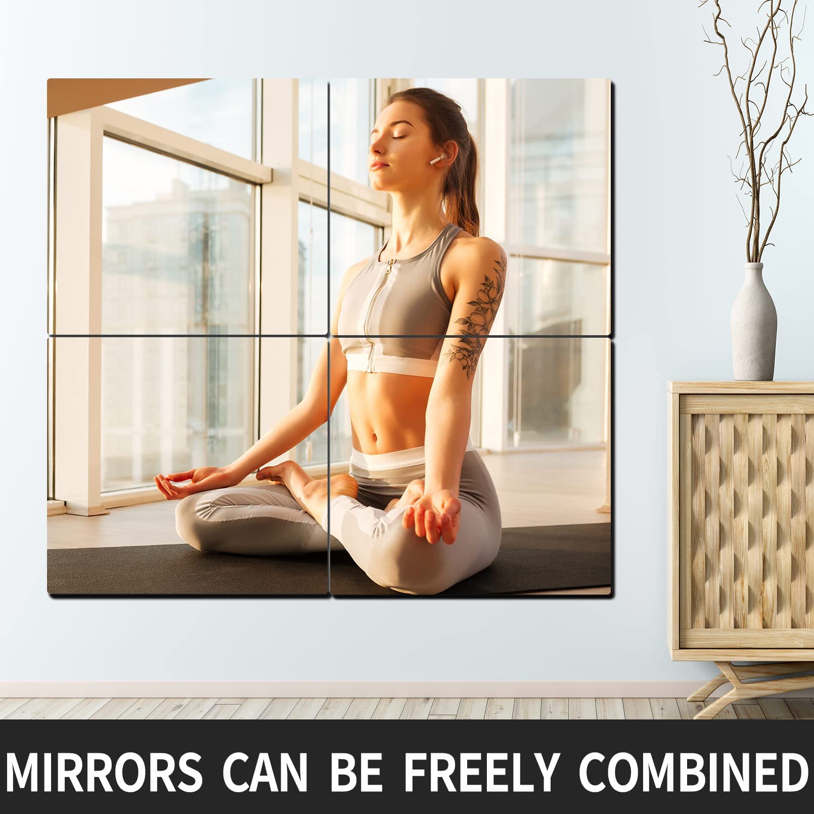 Piastrelle a specchio da parete infrangibili, realizzate in plexiglass acrilico infrangibile, specchi lunghi per camera da letto, armadio, porta, allenamento per casa e palestra (40,6 x 40,6
