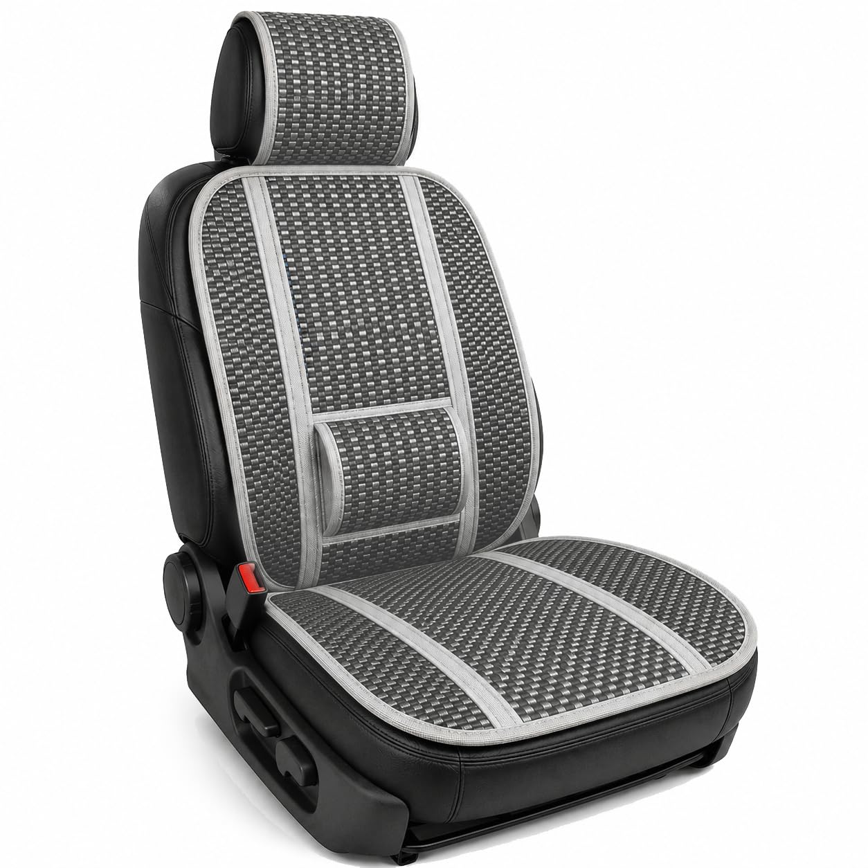 BOOST Coprisedile Auto Estivo in Bambù Naturale, Copri Sedile Antisudore Traspirante con Supporto Lombare Integrato, Schienale Universale Fresco per Auto (Grigio, Singola)