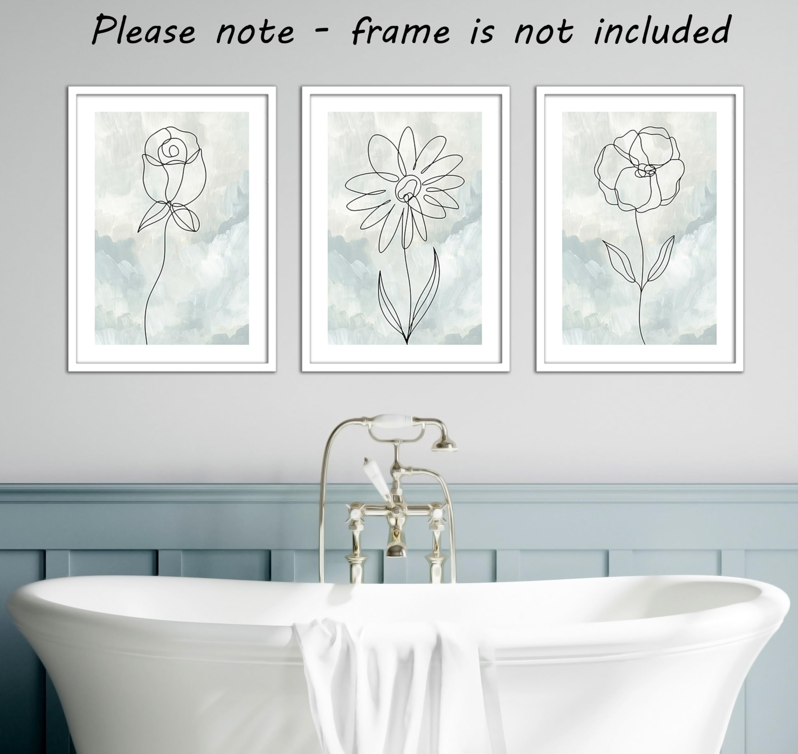 Green Flower Botanical Line Art Set of 3 Unframed Prints, Minimalist Abstract Wall Art Decor, Rose Sunflower Poppy Flowers - Image 4
