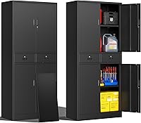 Vista 19 de Armario de almacenamiento de metal de 36 pulgadas de alto, armario de almacenamiento de garaje con 2 puertas con cerradura y 1 cajón, archivadores