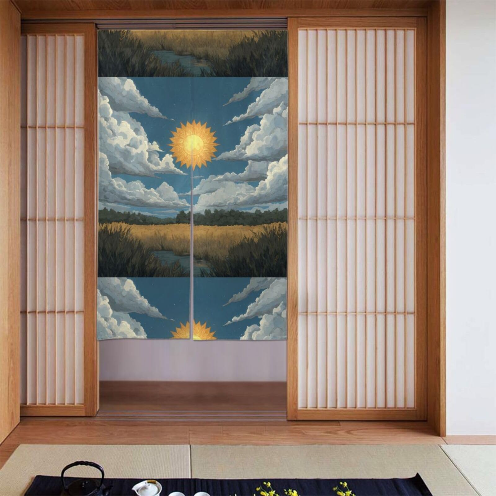 Cortina de puerta con sol para separación de ambientes y baño, media cubierta 86x142cm