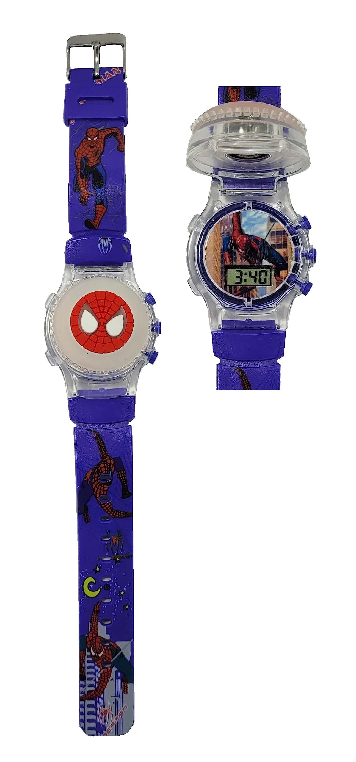 Dreamy Soft Rubber Silicone Light with Spinner Cartoon Cap Cover Digital Kids Watch Non Breakable Wrist Watch (SM/B1) - Pack of 1 Watch (Spide Blue) (B0C7CR3P7Q) Amazon Price History, Amazon Price Tracker