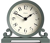 JONES CLOCKS Saloon Mantel Clock - Small Green Double Scroll Traditional Design, Quartz Movement for Desk, Shelf, Bedside or Table