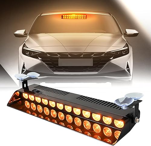 Monrand - Luces estroboscópicas ámbar de 13 pulgadas con 12 luces LED de advertencia de emergencia, 17 modos con ventosas para techo interior,