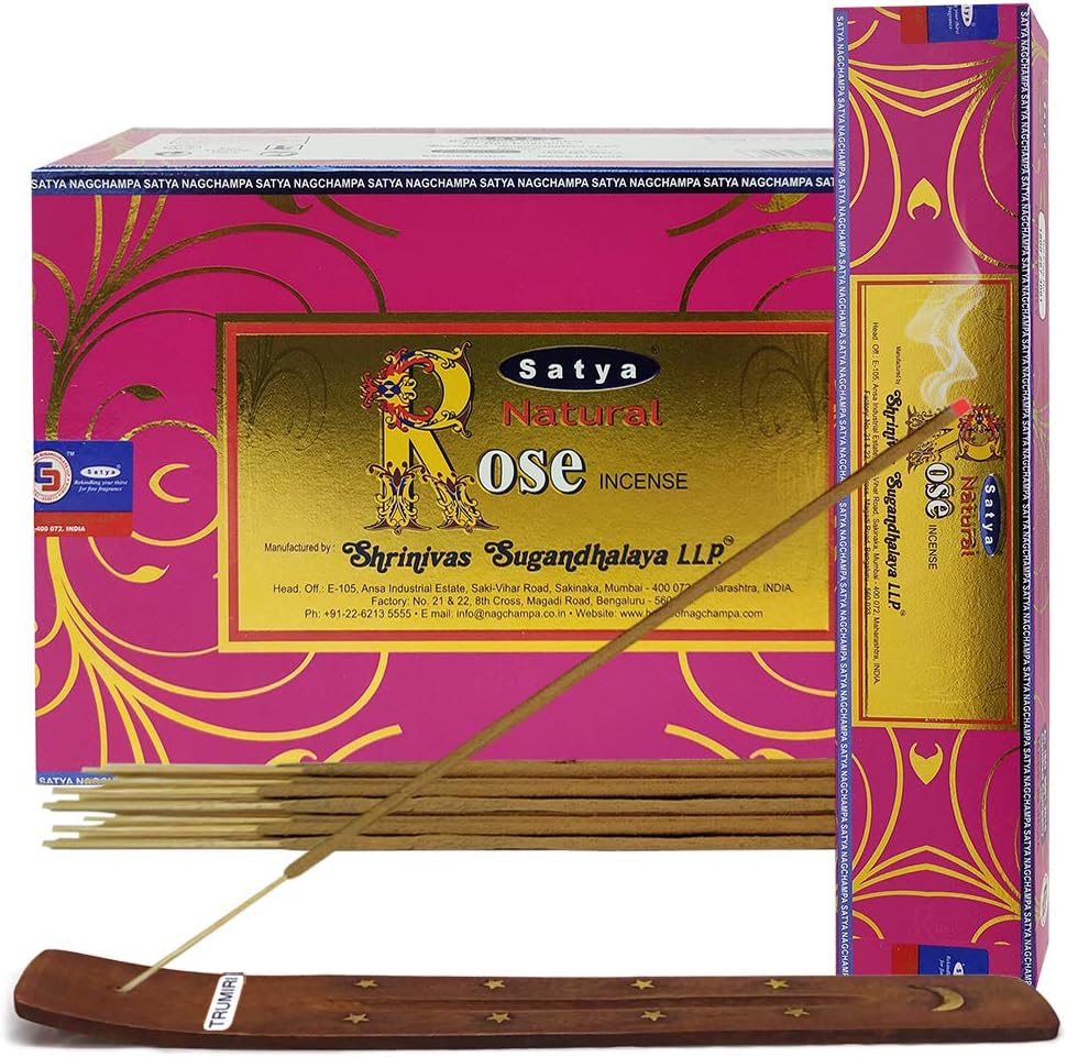 Natural Rose Incense Sticks and Incense Stick Holder Bundle Insence Satya