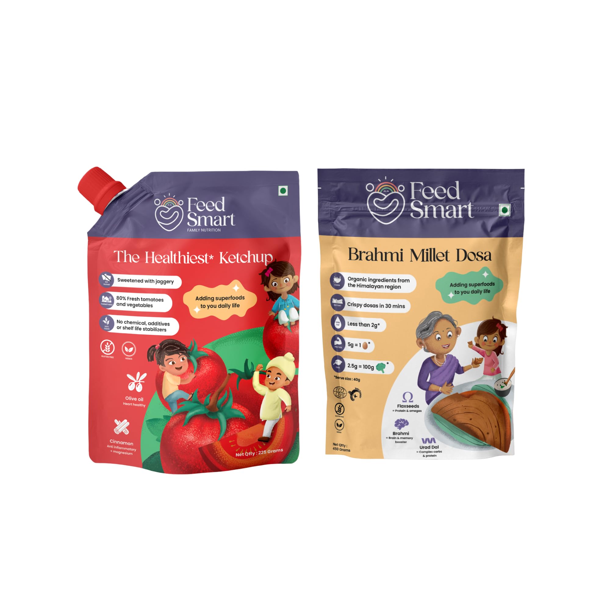 Feed Smart Dosa Ketchup Love Combo with The Healthiest Ketchup and Brahmi Millet Dosa Mix - Pack of 2 (225 grams & 150 grams) (B0CK27XXL8) Amazon Price History, Amazon Price Tracker