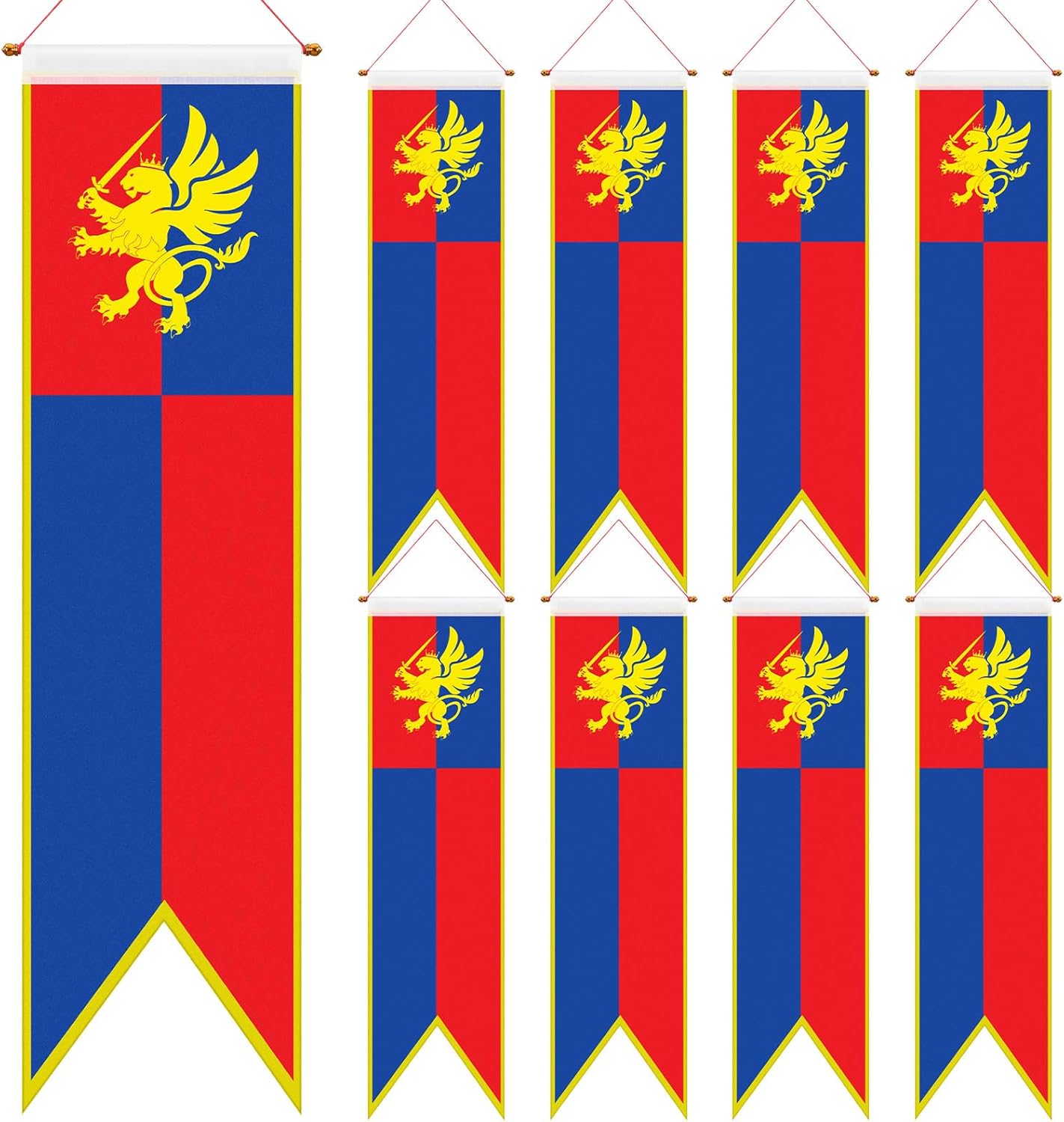 Oudain 4 ft Medieval Fantasy Pull-down Banner with Lion Design Hanging Party Bunting Banner Medieval Party Decorations Garden Cutouts Flag for Castle Theme Festival Birthday Decor(8 Pcs)