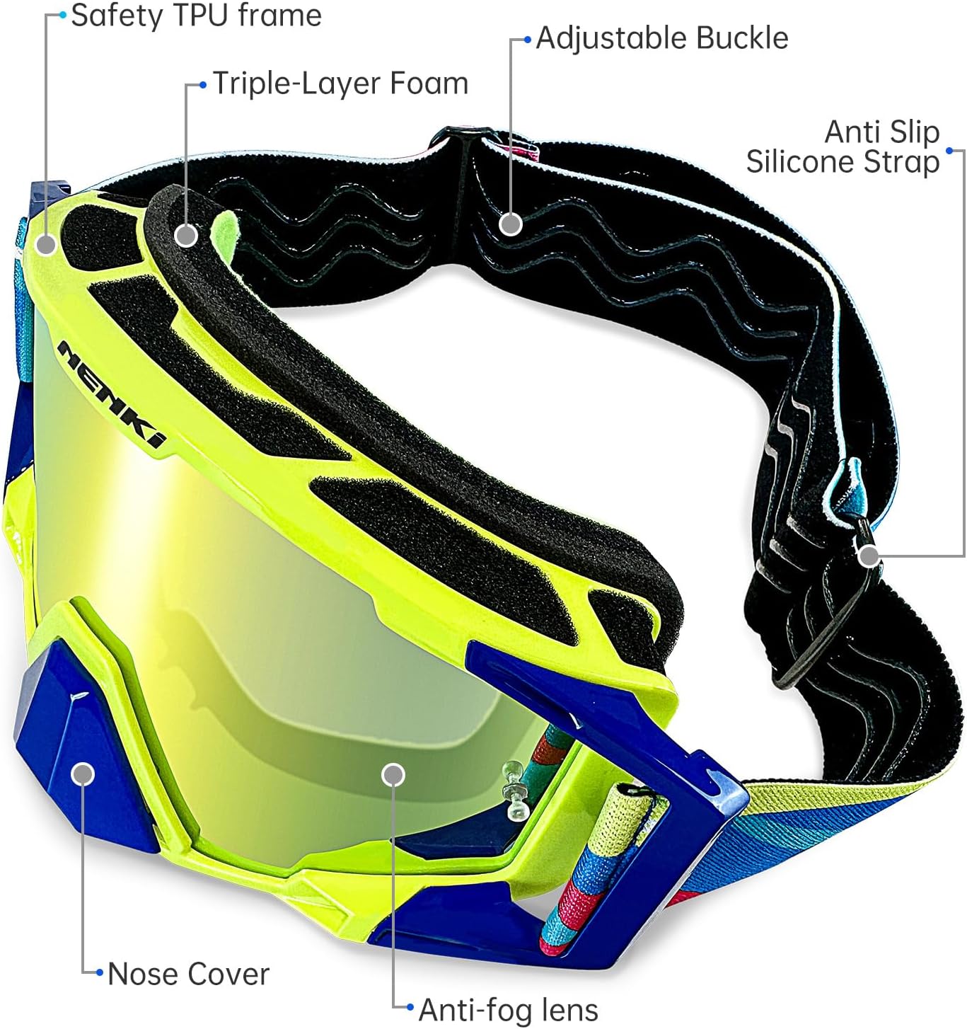 Motocross Goggles with Nose Guard, Anti-Fog OTG Dirt Bike Glasses for Men & Women, UV Protection Off-Road Eyewear - Image 2