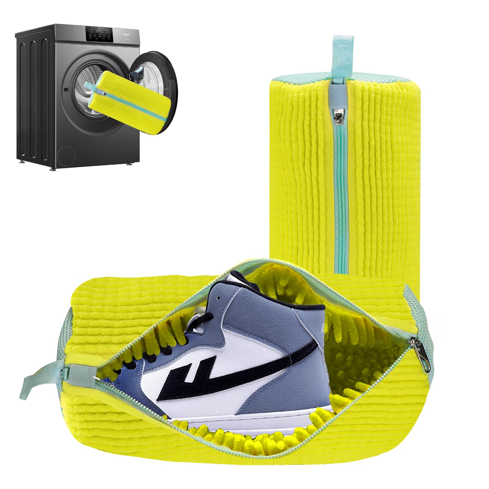 Cong.Lai 2er-Pack Schuhwaschbeutel Waschmaschine - Wiederverwendbarer - Robuster Wäschesack 40x20cm mit Reißverschluss - Perfekt für Schuhschutz (Gelb)