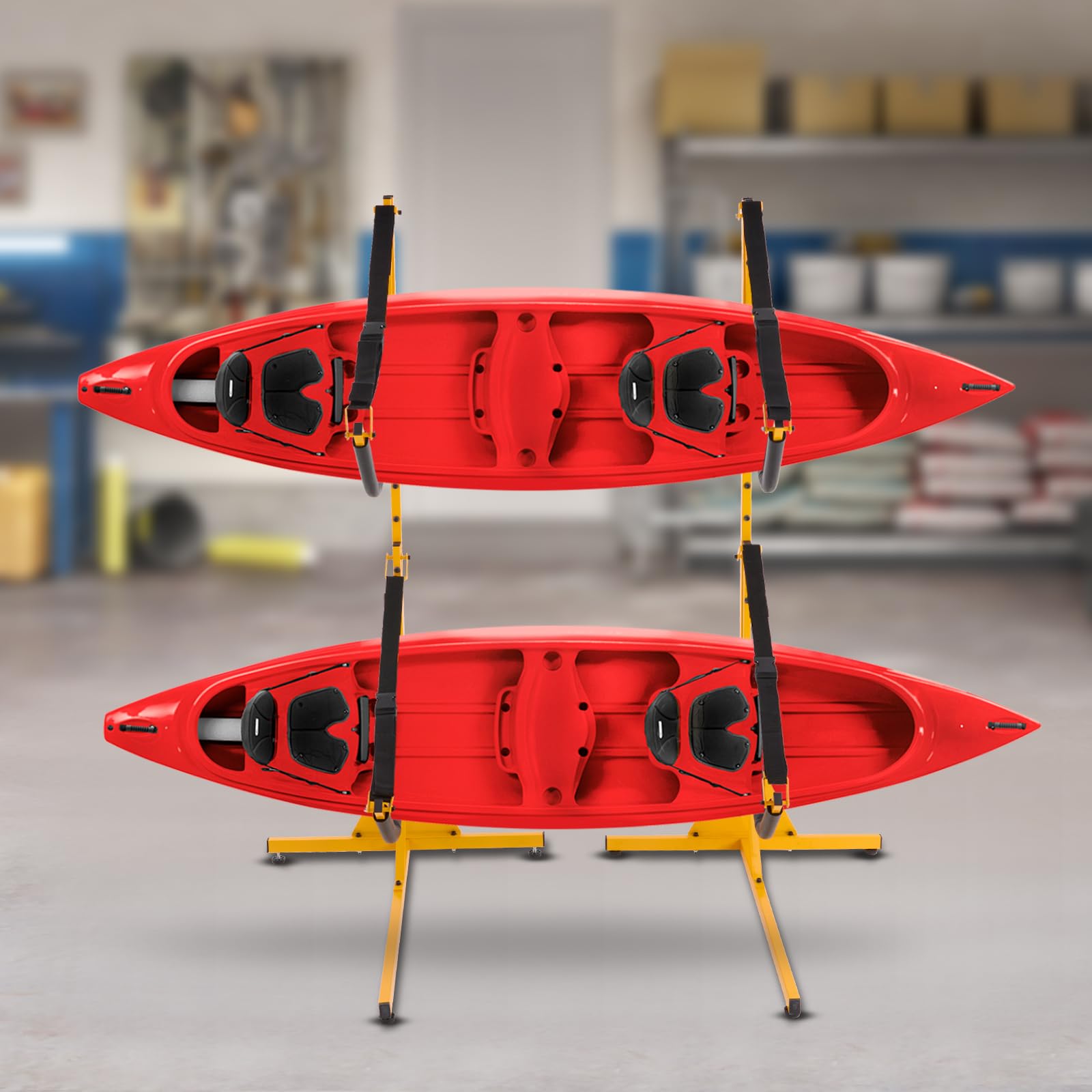 Scaffale per kayak autoportante per 2 kayak, regolabile per kayak, canoa, due supporti utilizzati in combinazione, portata 240 lbs