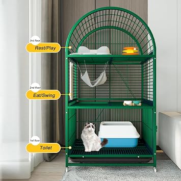 Large Cat Catio Outdoor Cat Enclosures, Large Catio for Cats Indoor Outdoor Enclosure on Wheels, DIY Kennels Crate Large Exercise Place Ideal for 1-3 Cats, Green(White)