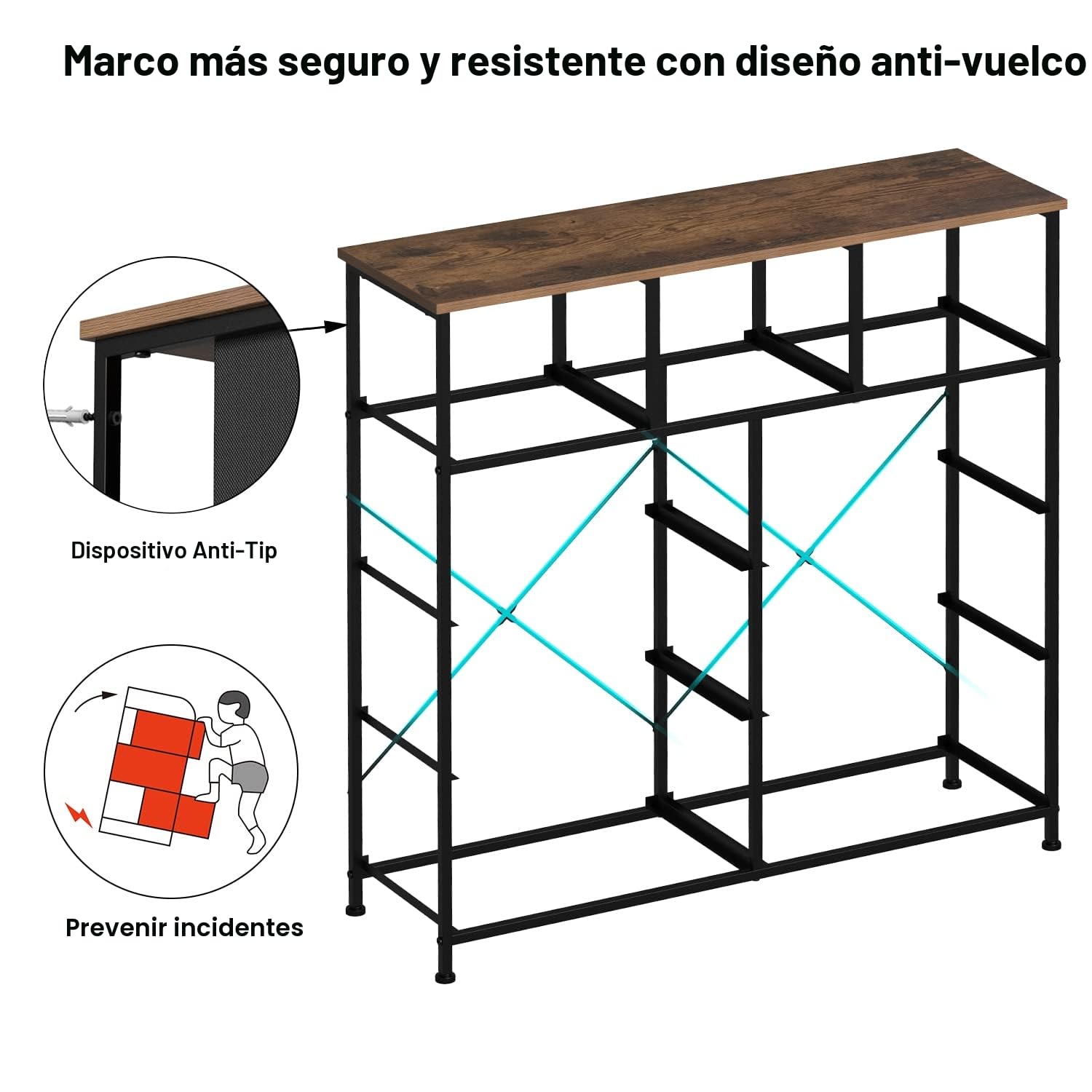 VEDECASA Cómoda con 9 cajones, cómoda para dormitorio, cajonera industrial con estructura metálica, superficie de madera y cajones de tela, para salón, habitación infantil, pasillo, estilo rústico