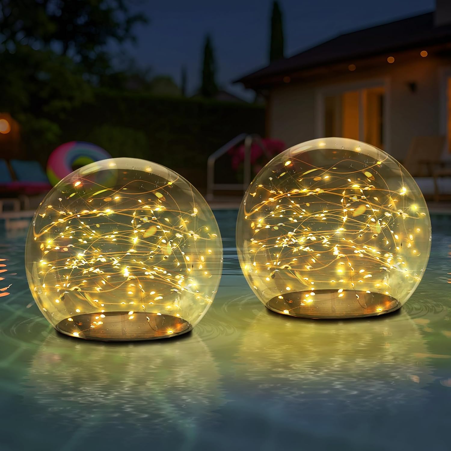 uuffoo 2-Pack 7.4x7.4 Solar Floating Pool Lights Ball Solar Powered Flickering that Float Candles Lights Outdoor Water-Resistant IP66 for Pond Garden Party Swimming Decor