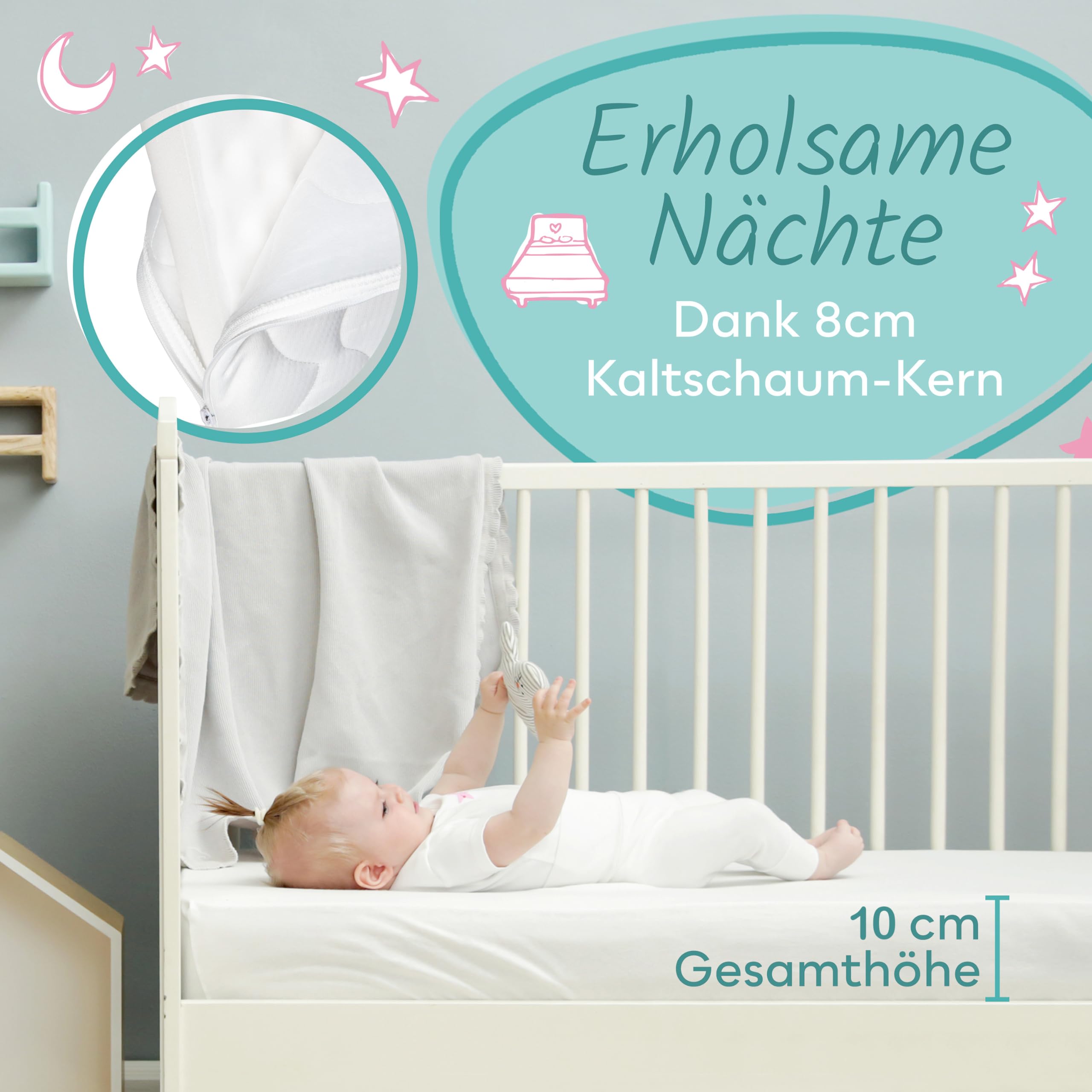 Sun Garden Matratze für Kinderbett, Oeko Tex 100 Zertifiziert, Kinderbettmatratze, Bezug waschbar, Kindermatratze BZW. Babymatratze für Babybett, 70x140 x11 cm, inkl. Bettlaken