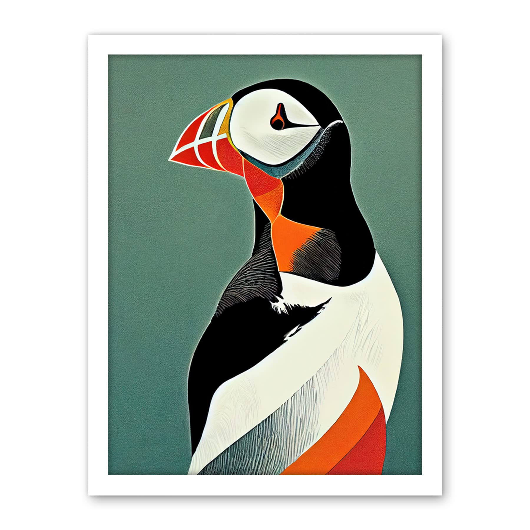 Wee Blue Coo Bright Bold Colourful Atlantic Puffin Bird Portrait Artwork Framed Wall Art Print 18X24 Inch