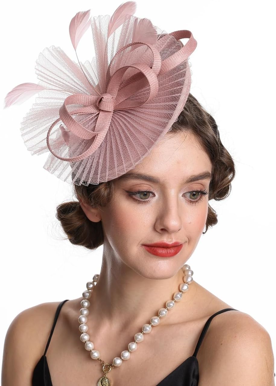 SAFERIN Fascinator for Women Hair Clip Hat Bowler Feather Flower Veil Wedding Party Tea Hat - Image 5