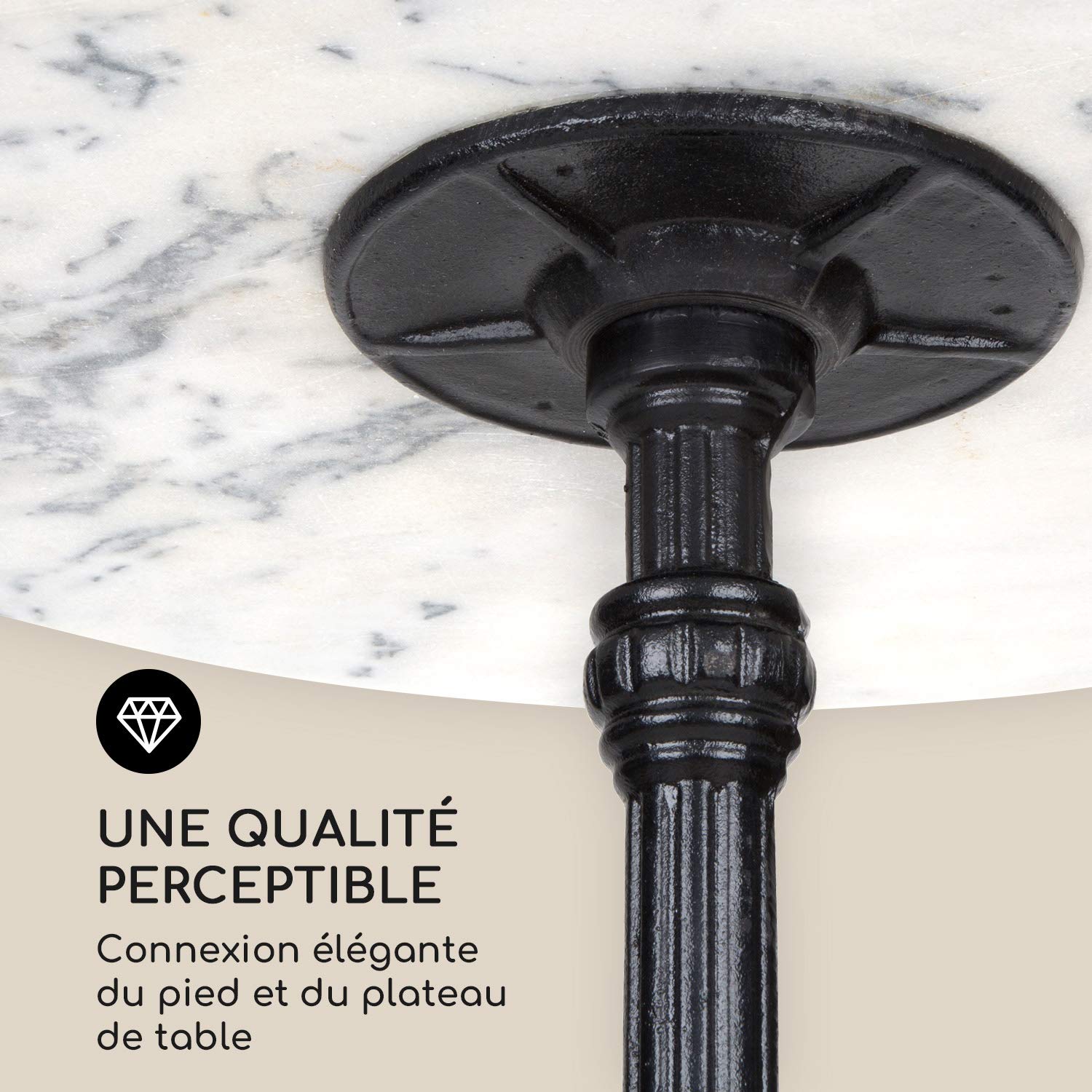 blumfeldt Patras Taverna Table Bistrot - Table Haute a Bord Decoratif, Mange-Debout avec Pied en Fonte, Interieur & Exterieur, Resistante a l'eau et au Gel, 60 cm Dia, 110 cm Hauteur, Blanc