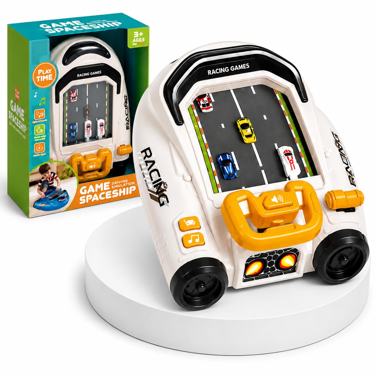 Toyana Racing Game Spaceship for Kids, 2-in-1 Electronic Driving Simulator & Car Adventure Toy, Interactive Steering Wheel Arcade Game with Music & Sound Effects for Children 3+ Years