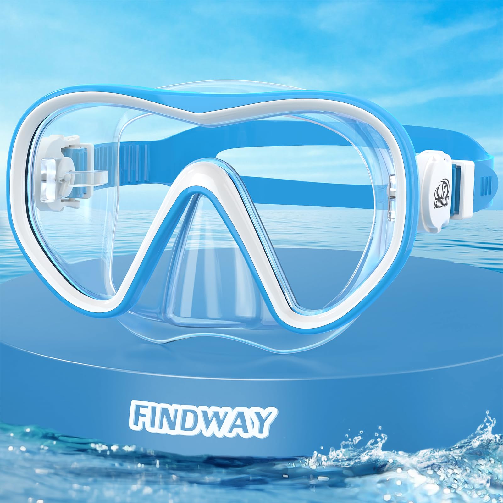Findway Taucherbrille Kinder,Schwimmbrille Schnorchelmaske Kinder mit Nasenschutz,Geeignet für im Alter von 4-16 Jahren, 180° HD-Panoramablick, Wasserdichte und Beschlagfreie Tauchmaske