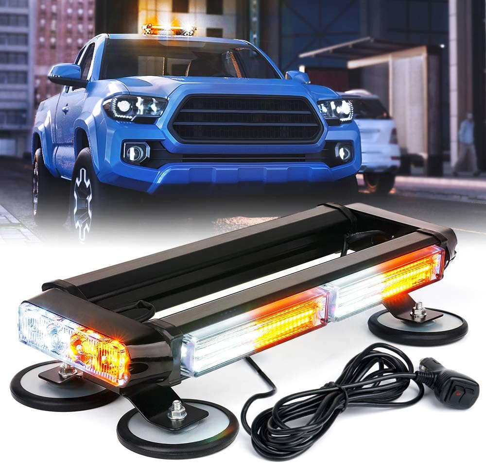 - Xprite White Amber COB LED Strobe Rooftop Flashing Light Bar Double Side Hazard Warning Beacon Lights w/Magnetic Base for Emergency Safety Vehicles Tow Trucks Cars Tractor Snowplow