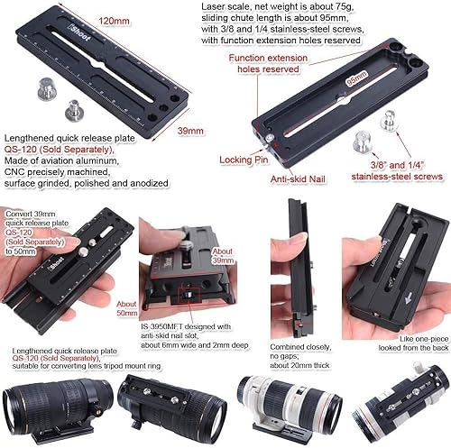 Miniatura 7 de iShoot Adaptador convertidor de abrazadera para cámara Arca-Swiss Fit de 1.535 in, placa de liberación rápida convertida a compatible con Manfrotto