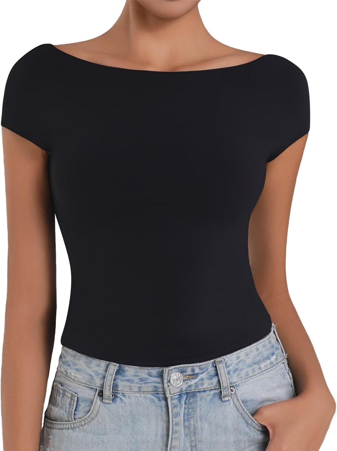 Sunzel Open Back Tops for Women Sexy Going Out Top Double Lined Backless Shirt Y2K Crop Basic Tee Shirts for Casual Workout - Image 2