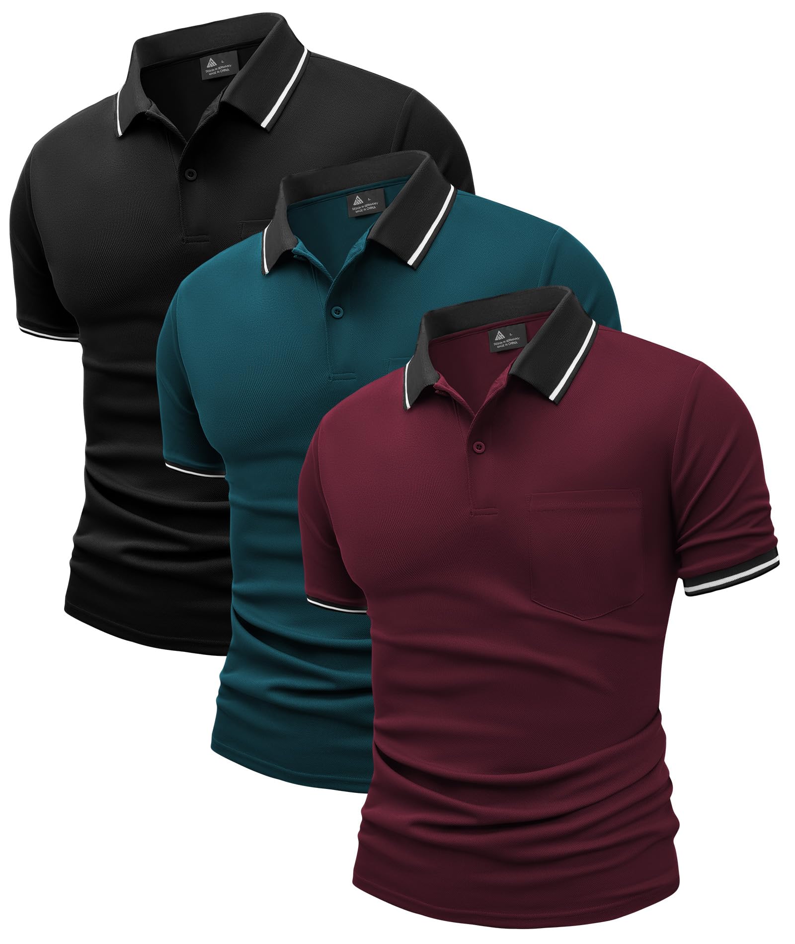 JACKETOWN Confezione da 3 polo da uomo a maniche corte, leggere e traspiranti, polo da golf casual per adulti, confezione multipla