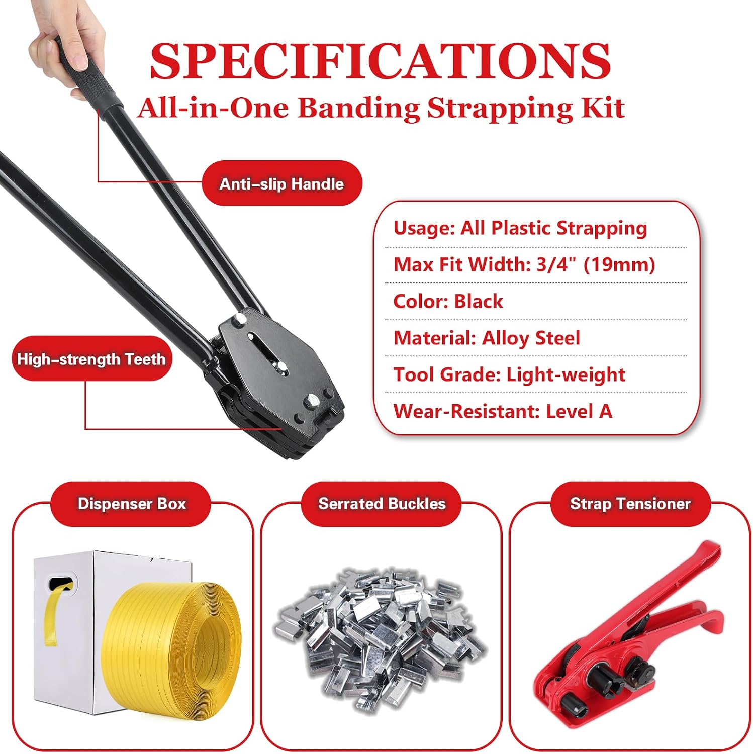 Banding Strapping Kit, Poly Strapping Kit, Packaging Banding Tool with 1/2" Width, 2600 ft Length Polypropylene Strapping Coil Roll and Dispenser Box – Certified 300 lbs Break