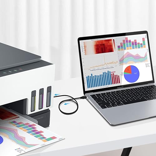 Miniatura 8 de TNP - Cable MIDI de audio USB A a USB B, 9.8 ft, negro, macho a macho, transferencia de datos de alta velocidad, compatible con teclados MIDI,