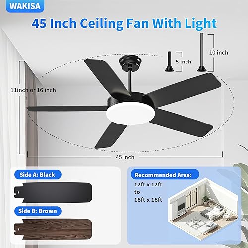 Miniatura 8 de Ventiladores de techo de 45 pulgadas con luces y control remotoaplicación, instalación rápida, 3CCT, 6 velocidades, reversible, regulable,