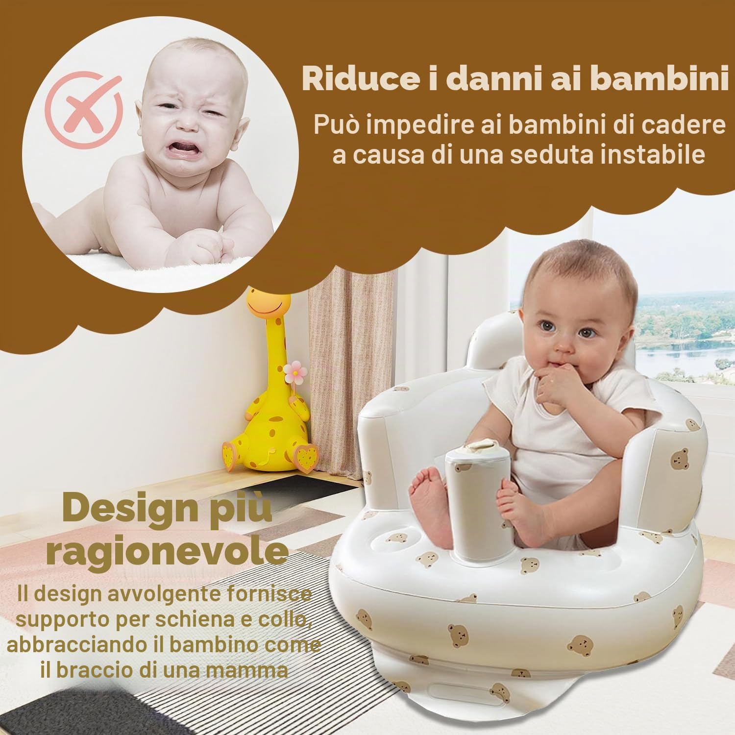 Seggiolino Gonfiabile per Bambini, Sedile da Bagno Gonfiabile per Bambini, Seggiolone gonfiabile portatile da pavimento, Sedile da Allenamento per Bebè, Sedia per Baby Shower, per bambini da 3+ mesi