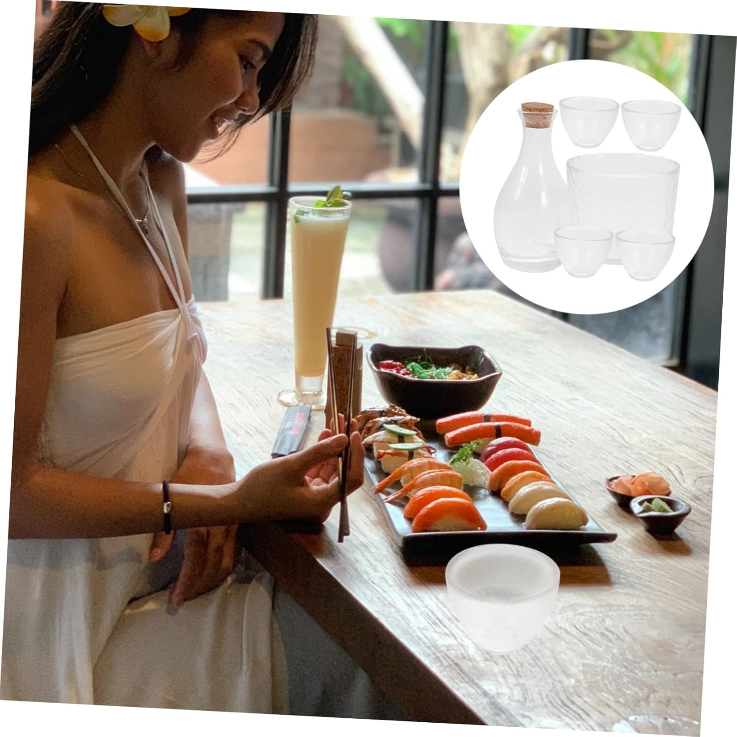 Creative Japanese Sake Set Hand-painted Glass Sake Pot Cups Multifunctional Kitchen Wine Dispenser for Tea and More