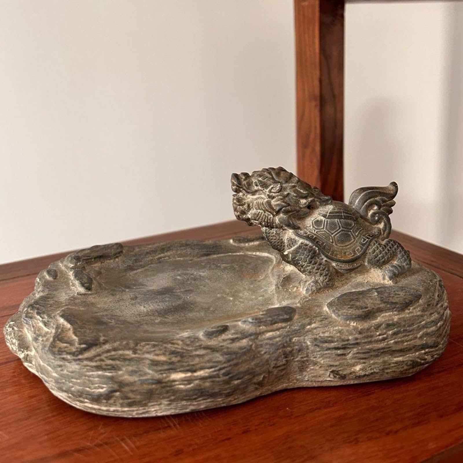 Pierre à encre en forme de tortue dragon de style chinois, 20 cm, calligraphie artisanale, décoration de style antique