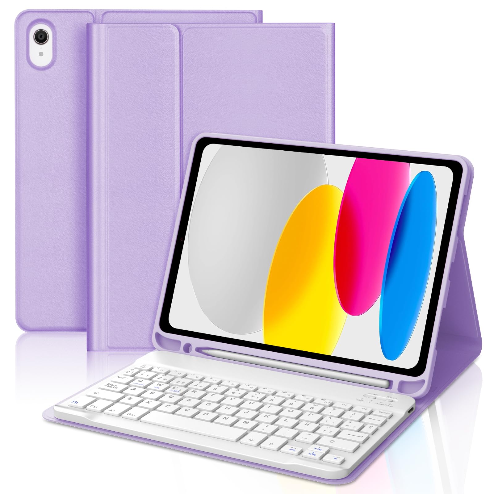 FOGARI Teclado para iPad A16 11 Generación 2025/10 Generación 10.9" 2022 | Español Ñ Teclado Bluetooth Magnético Desmontable para iPad A16 11/10 Generación 11/10.9 Inch, Púrpura Claro