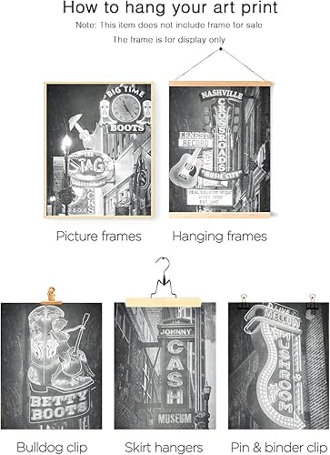 Miniatura 5 de Póster vintage de Nashville para pared, diseño retro en blanco y negro de Nashville, Tennessee, música country, guitarra, arte del centro, lienzo